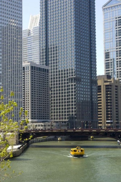 Chicago River with boat