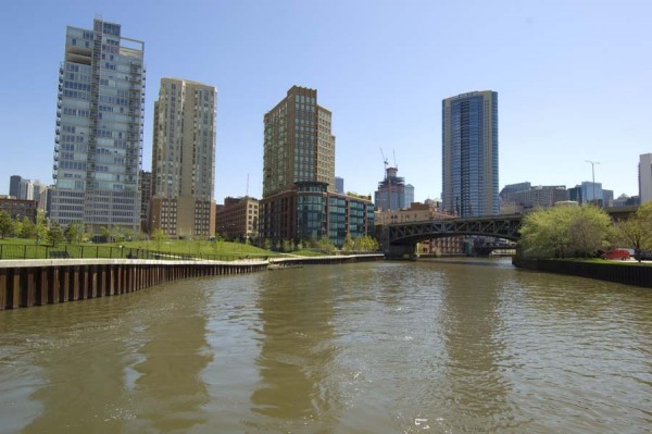 Chicago skyline and river