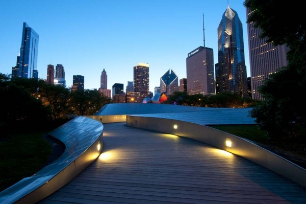 BP Bridge at Millennium Park and Chicago Skyline