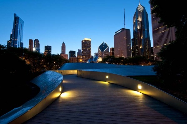 BP Bridge at Millennium Park and Chicago Skyline