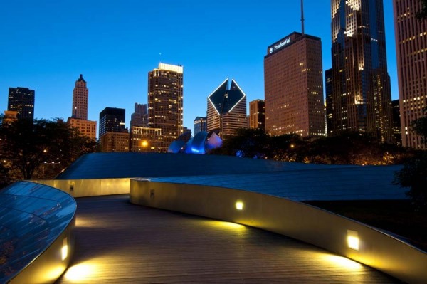 BP Bridge at Millennium Park and Chicago Skyline