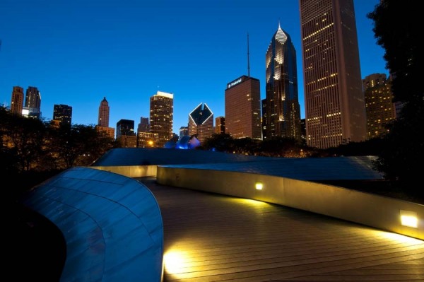 BP Bridge at Millennium Park and Chicago Skyline