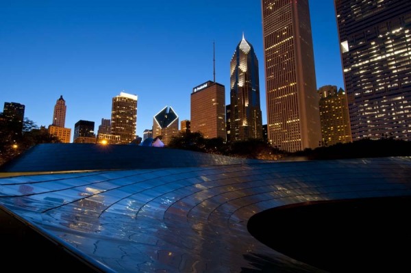 BP Bridge at Millennium Park and Chicago Skyline