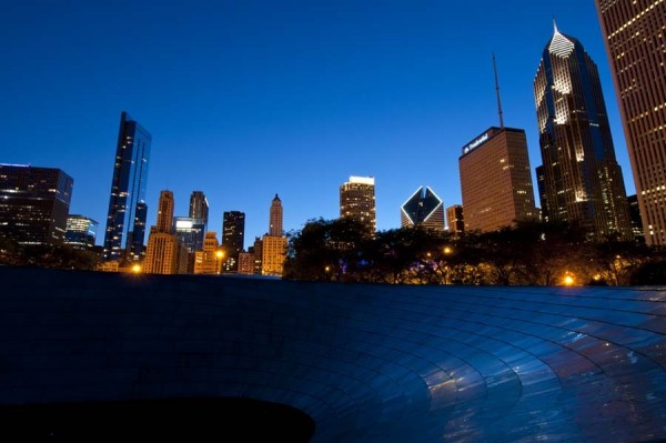 BP Bridge at Millennium Park and Chicago Skyline