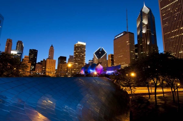 BP Bridge at Millennium Park and Chicago Skyline