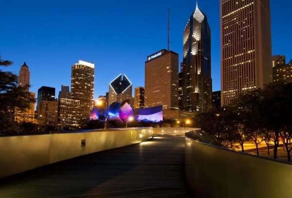 BP Bridge at Millennium Park and Chicago Skyline