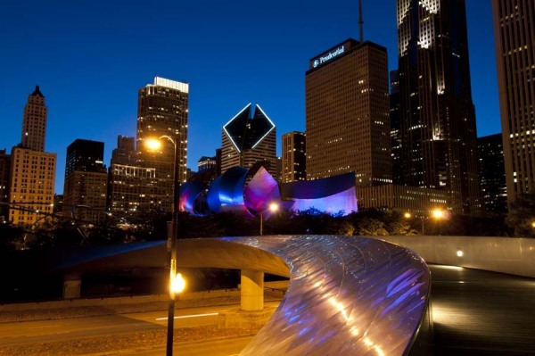 BP Bridge at Millennium Park and Chicago Skyline