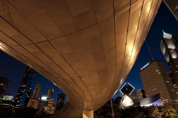 BP Bridge at Millennium Park and Chicago Skyline