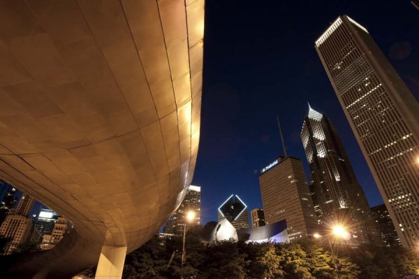 BP Bridge at Millennium Park and Chicago Skyline