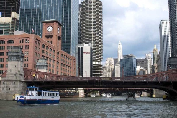 Chicago Skyline with river and bridge