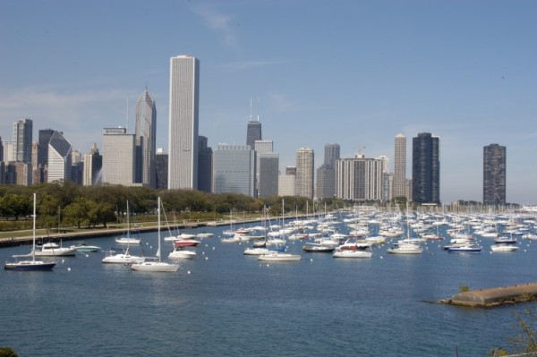 Chicago Skyline and Monroe Harbor from Shedd Aquarium