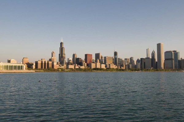 Chicago Skyline from Adler Planetarium at dawn