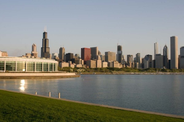 Chicago Skyline from Adler Planetarium at dawn