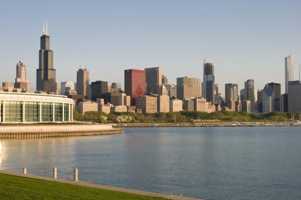 Chicago Skyline from Adler Planetarium at dawn