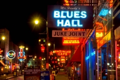 Memphis, Tennessee, Beale Street at night, referred to as Home of the Blues